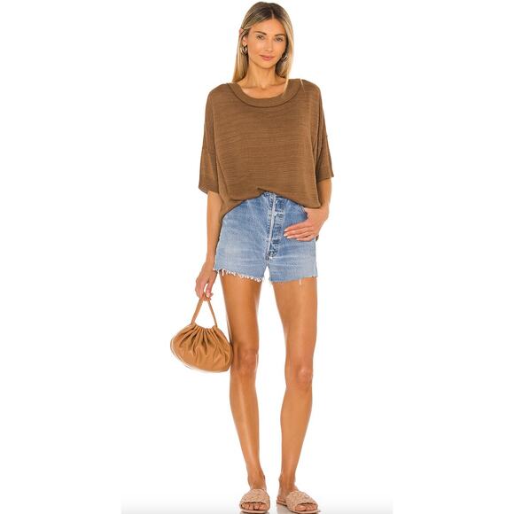 Free People - NWT "WFH" Oversized Short Sleeve Sweater Top in Brown / Size XS - Picture 8 of 8